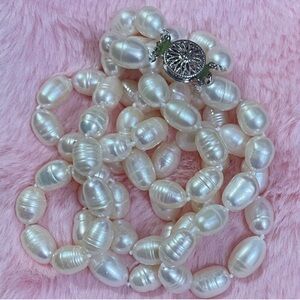 9-10mm Gorgeous Baroque White South Sea Double Layered Pearl Necklace